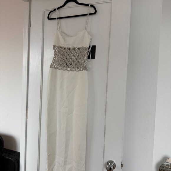 NWT Retrofête Solene Maxi Dress Crystal & Pearl Embellished Cut-Out Square Neck - Picture 4 of 11